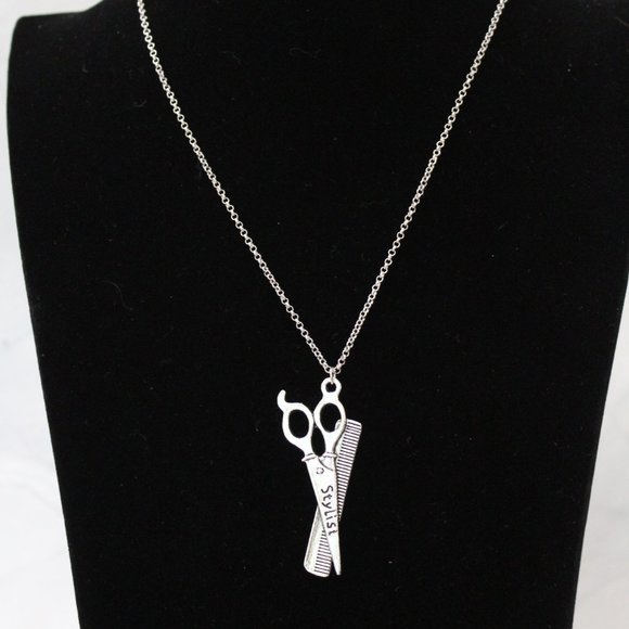 New Fashion Comb and Scissor Stylish Silver Tone Necklace N89 - Picture 3 of 4